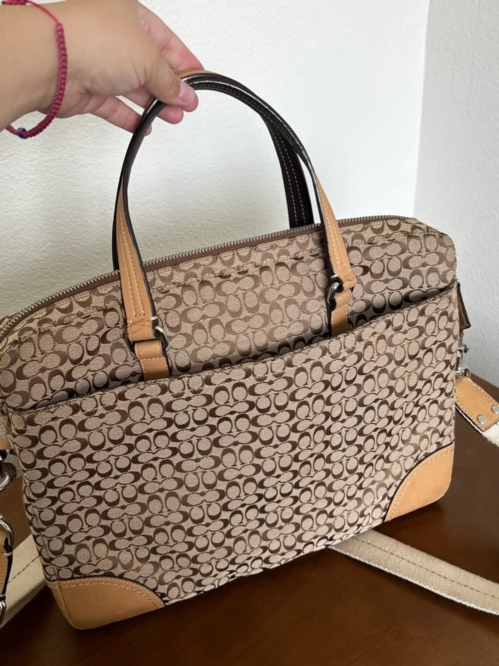 Coach Signature Canvas Laptop Briefcase in Tan and Brown